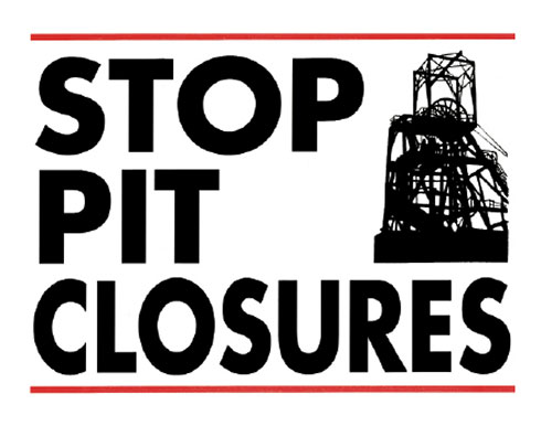 Black and red “Stop Pit Closures” poster. 297mm x 420mm.